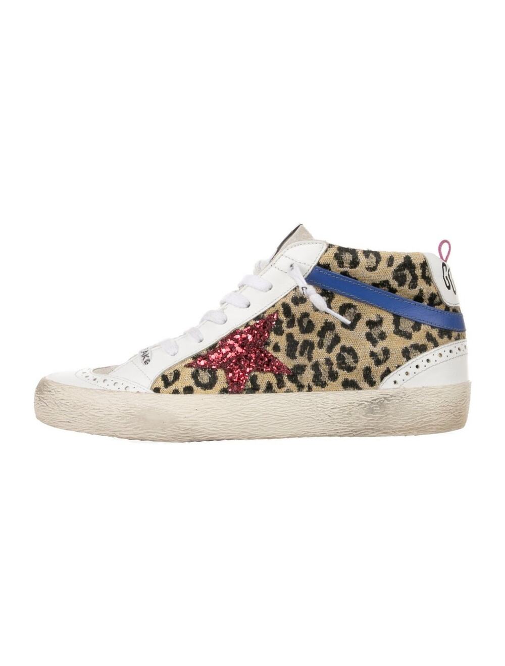 Golden Goose Women Leopard Print Pink Glitter Mid Star Sneakers Multicolor Sz 37